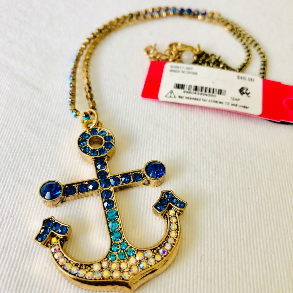 NWT Betsey Johnson Crystal Anchor Necklace